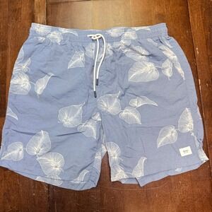 Katin Swim Trunks Mens Large Blue Leaf Print Mesh Lined Board Shorts